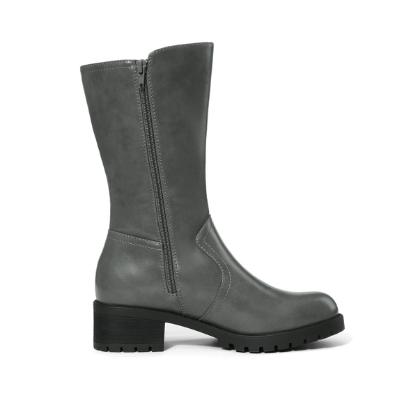 Mid Calf Riding Boots - GREY PU - 2